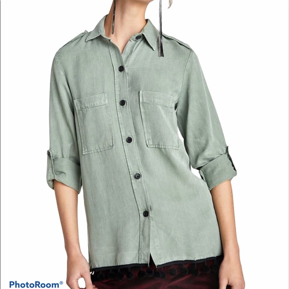 Zara Button Down Pom Pom Shirt